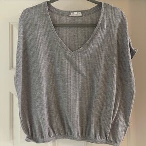 Gray V-Neck Ribbed Shirt